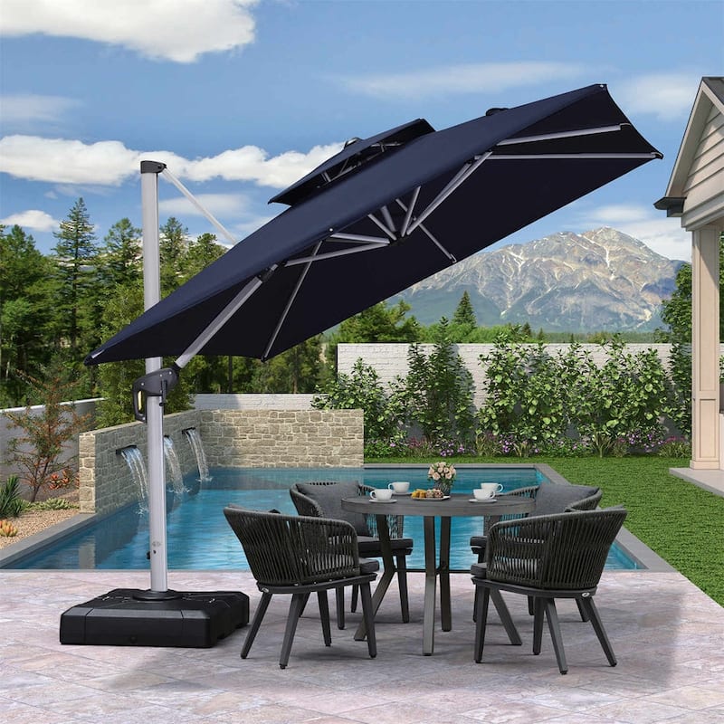 PURPLE LEAF 9ft Square 360 Degree Rotation Patio Offset Umbrella - Navy Blue