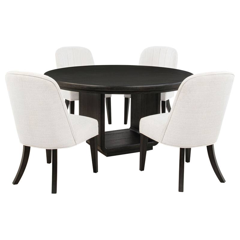 Leandro Round Dining Table Set Burnished Black - 5-Piece Set