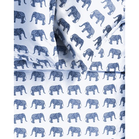 Printed Design Cotton Collection 400 Thread Count Navy Elephants Duvet Set