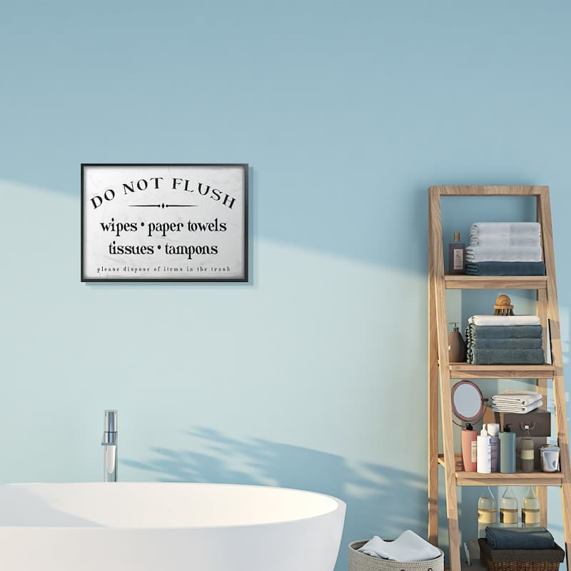 Stupell Don't Flush Disposable Garbage Items Bathroom Sign Framed Wall Art - White
