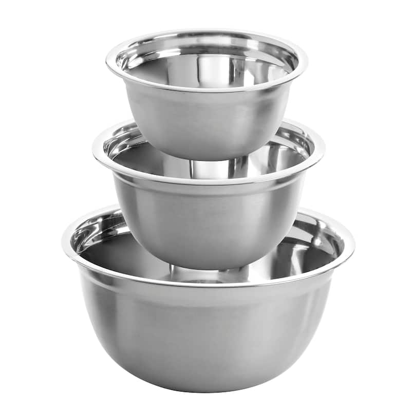 3 Piece Stainless Steel Silver Mixing Bowl Set - Silver - 3 Piece