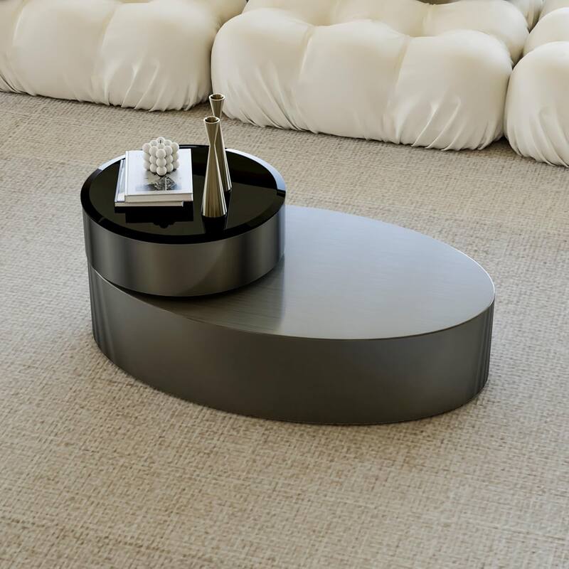 Classic and Luxurious 50 inch 2 Tiers Rotatable Oval Coffee Table Center Table