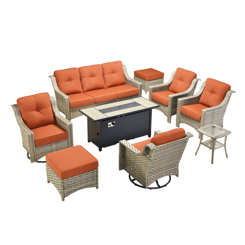 OVIOS 9 Pieces Outdoor Swivel Chairs Set with 54" Fire Table​