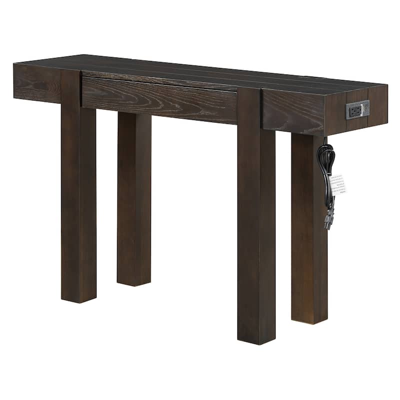 Rustic Minimalist Console Table with 1 Hidden Drawer and Side Power Outlet