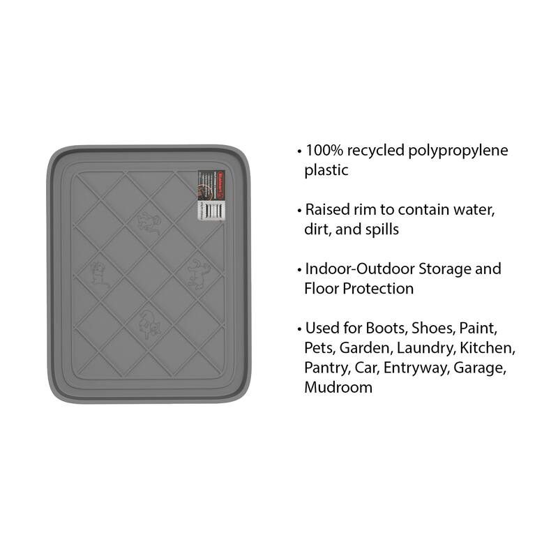 All Weather Boot Tray - Small Water-Resistant Plastic Utility Shoe Mat for Indoor and Outdoor Use by Stalwart (Gray)