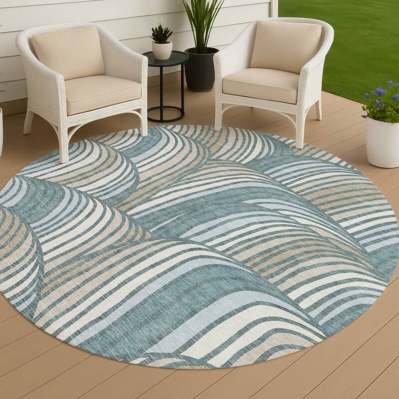 Machine Washable Indoor/ Outdoor Modern Parsons Chantille Rug - Teal - 8' x 8'