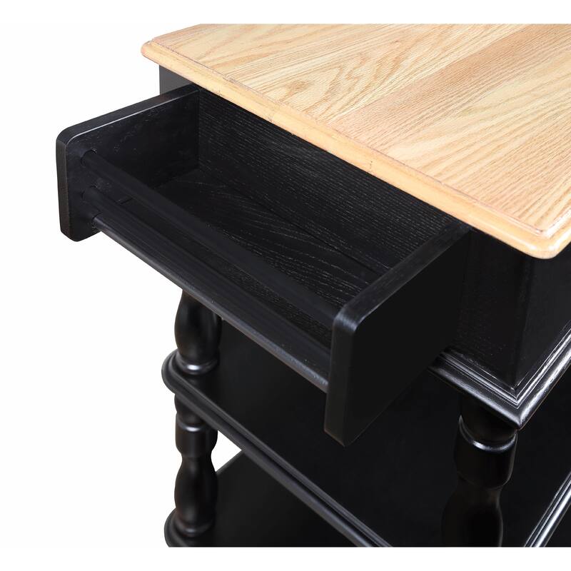 Rolling Kitchen Island Cart with Solid Oak Wood Top, Wine and Spice Rack