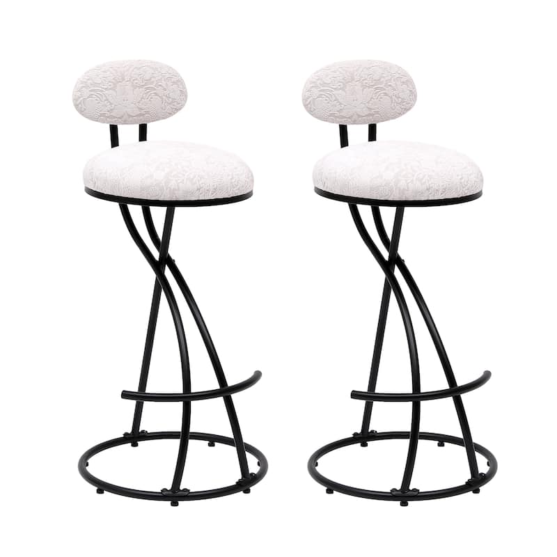 Round Print Bar Stools Set Of 2 Metal Upholstered Chairs