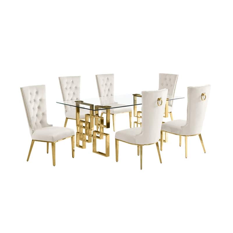 Best Quality Furniture D221/2-SC330-7 Dining Set with 12mm Tempered Glass