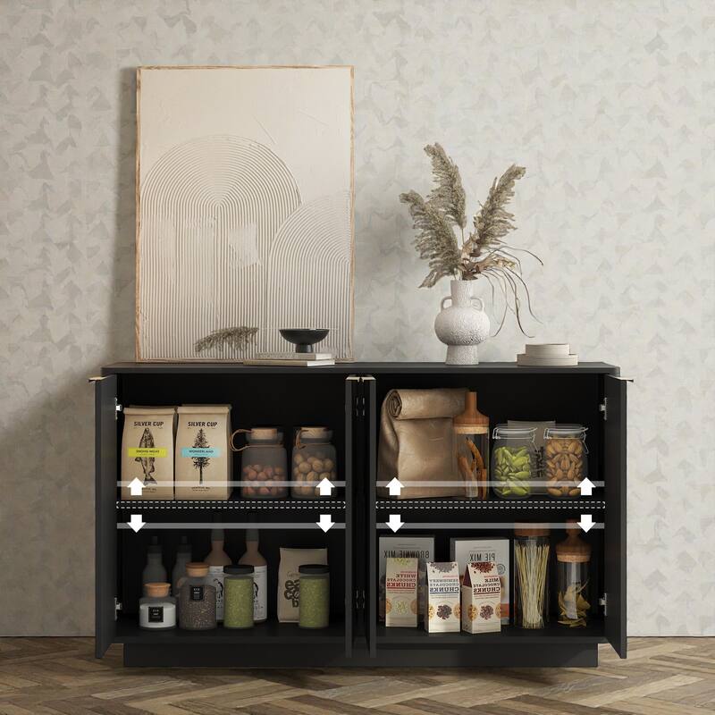55.1" Modern Fluted Buffet Cabinet with Adjustable Shelves, Large Sideboard Credenza Storage Console Table