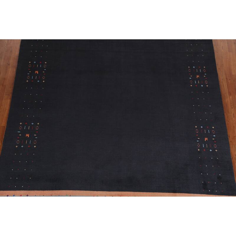 Hand Knotted Oriental 100% Wool Carpet Tribal Tribal Navy Blue & Blues Gabbeh Area Rug - 9' 8'' X 8' 0''