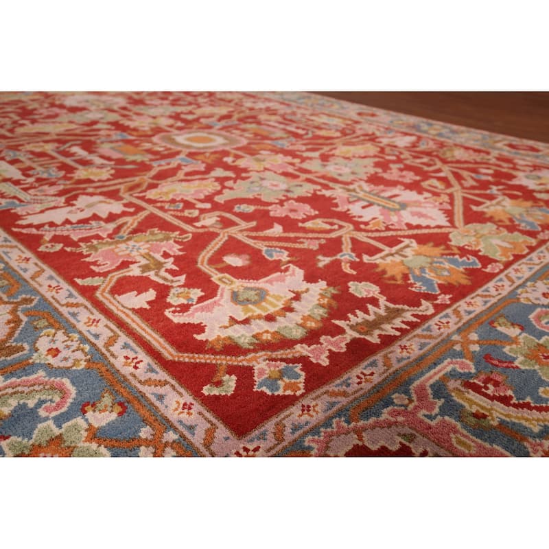 All-Over Red Oushak Indian Area Rug Handmade Wool Carpet - 8'10"x 11'8"