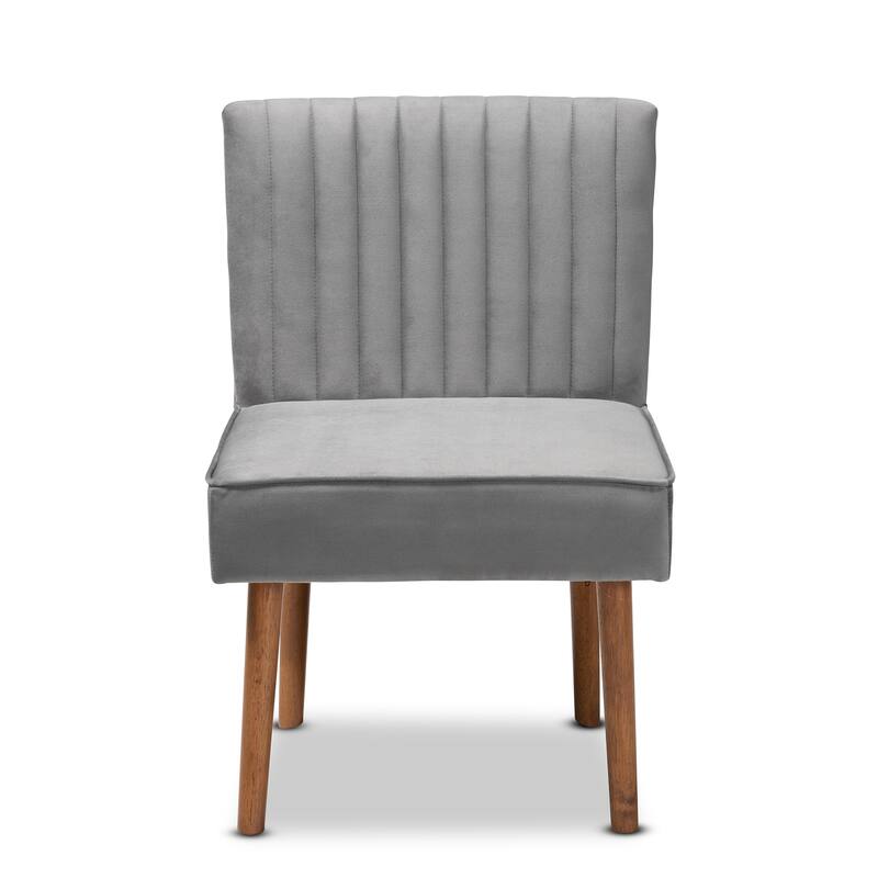 Alvis Mid-Century Velvet Upholstered Wood Dining Chair-Grey
