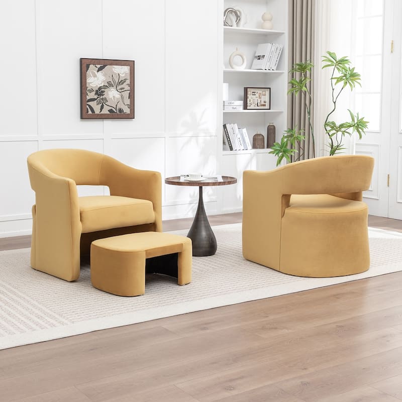SEYNAR Modern Glam Velvet Accent Armchair Open Back with Ottoman Set of 2
