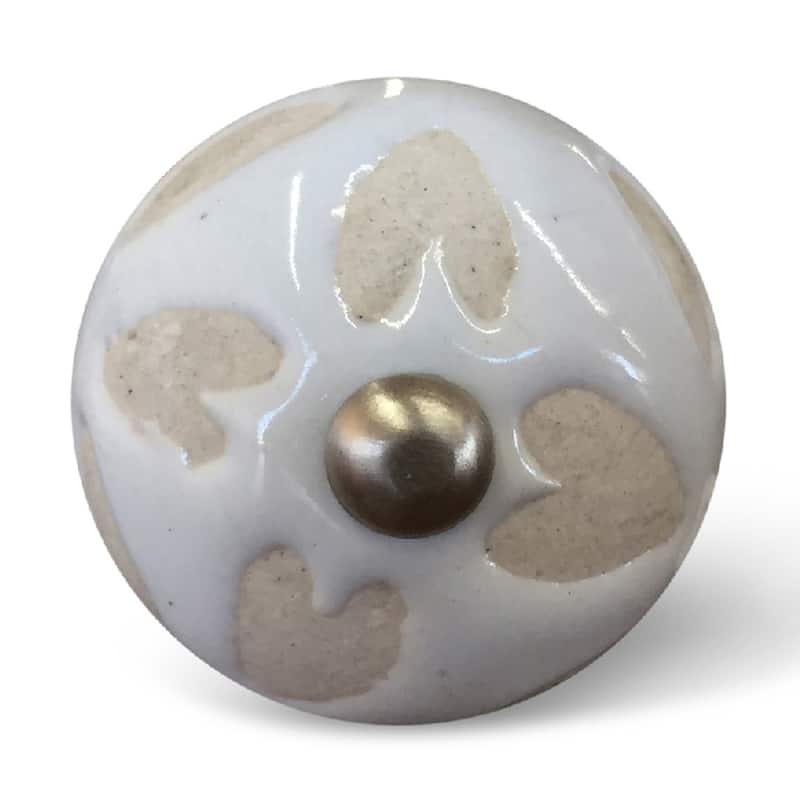 HomeRoots Set of Eight Beige And White Ceramic And Metal Drawer Pull Knobs - 1.5' X '1.5' X '1.5