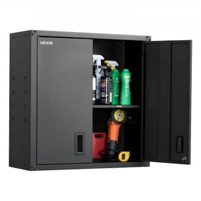 Black Wall-Mounted Metal Storage Cabinet with Lockable Doors and Adjustable Shelves for Garage - 30” x 12.2” x 30”
