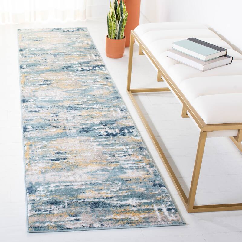 SAFAVIEH Skyler Fridoline Modern Abstract Rug - 2'2" x 7' Runner - Teal/Gold