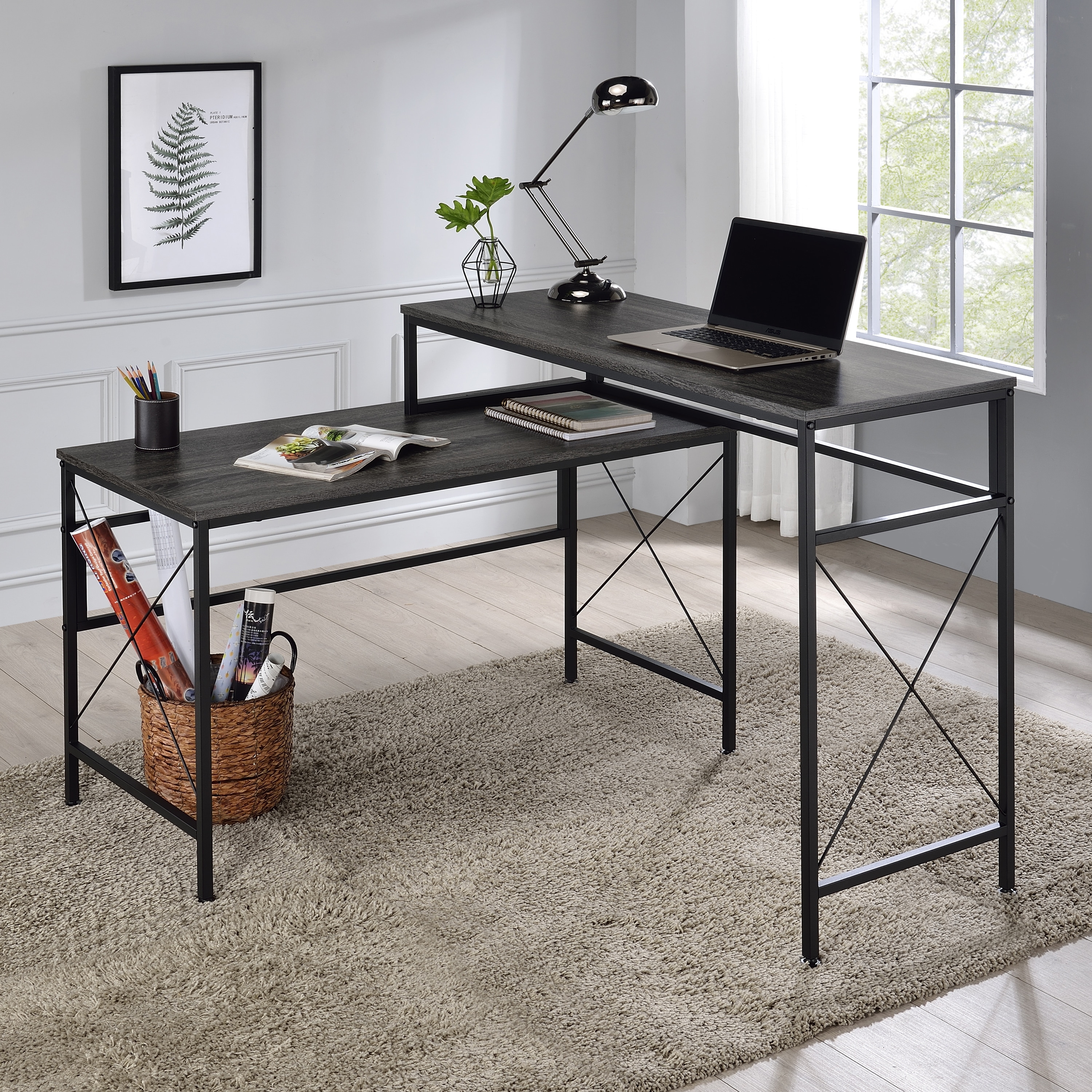 Featured image of post Grey L Shaped Desk - The desk is made from mdf and wood veneer with sturdy metal accents that are sure to be a stunning addition to your work space.