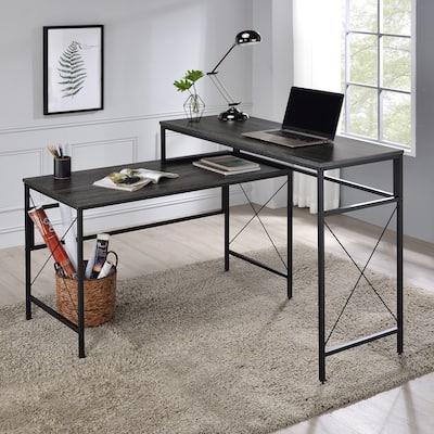 Arts Modern Grey 50-inch Metal L-shaped Computer Desk with USB Ports by Furniture of America