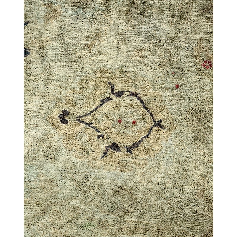 Overton Hand Knotted Wool Vintage Inspired Modern Contemporary Overdyed Green Area Rug - 8' 10" x 11' 7"