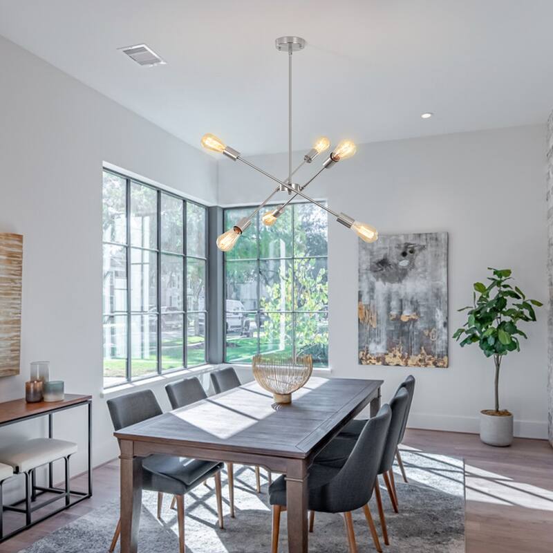Modern 6-Light Sputnik Linear Chandelier, Modern Sputnik Sphere Chandelier for Dining Room Living Room Bedroom Kitchen