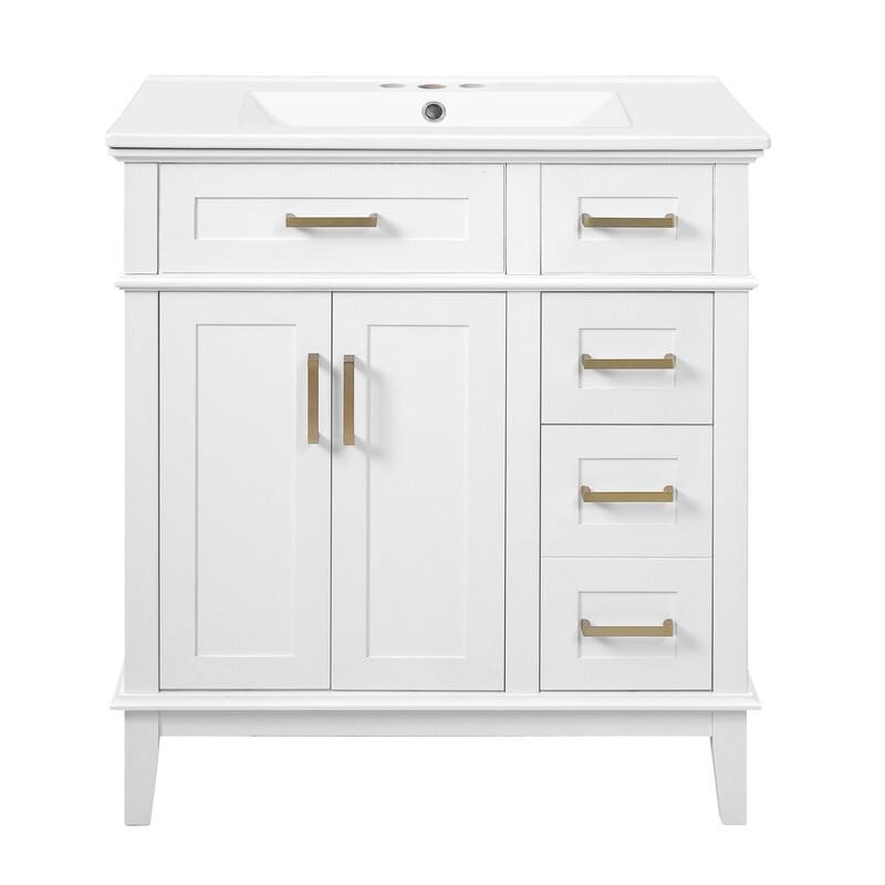 30" Bathroom Vanity with Ceramic Sink, Modern Bathroom Storage Cabinet with Soft-Close Doors, Deep Drawer & Standard Drawer