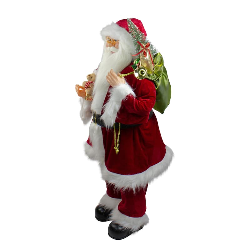 36" Red and White Santa Claus Christmas Figure with Teddy Bear and Gift Bag