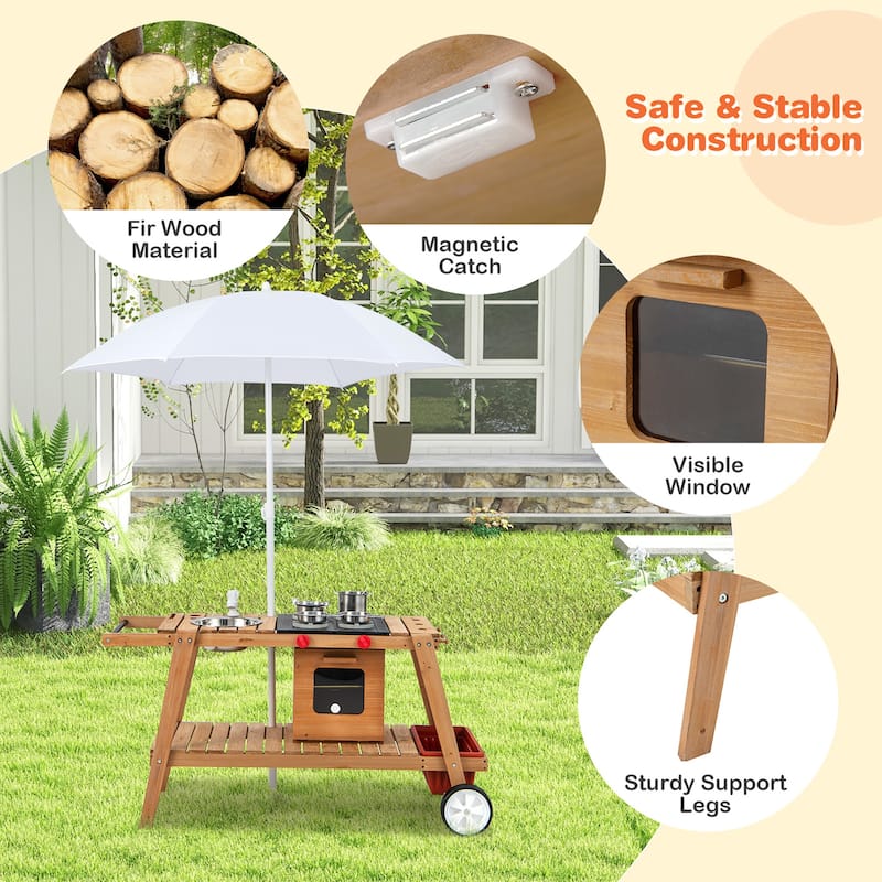 Costway Kid's Play Trolley Outdoor Wooden Kids Play Cart with Sun - See Details