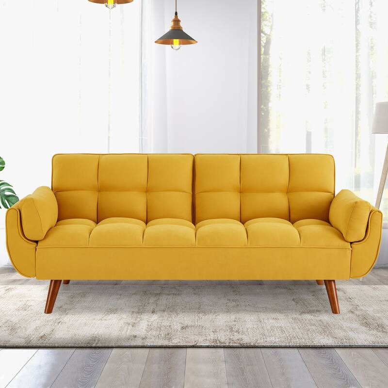 Futon Sofa Bed, Convertible Sleeper Couch with Pillows, Foldable Loveseat Furniture for Living Room