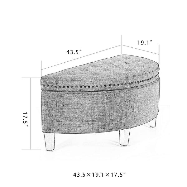 dimension image slide 7 of 8, Adeco Half Moon Storage Ottoman Semi Circle Bench