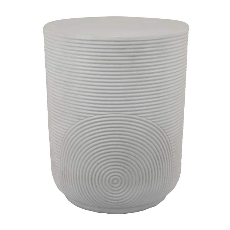 Plant Stand Table, Carved Detail Patterns, White Resin, Round 18 Inch