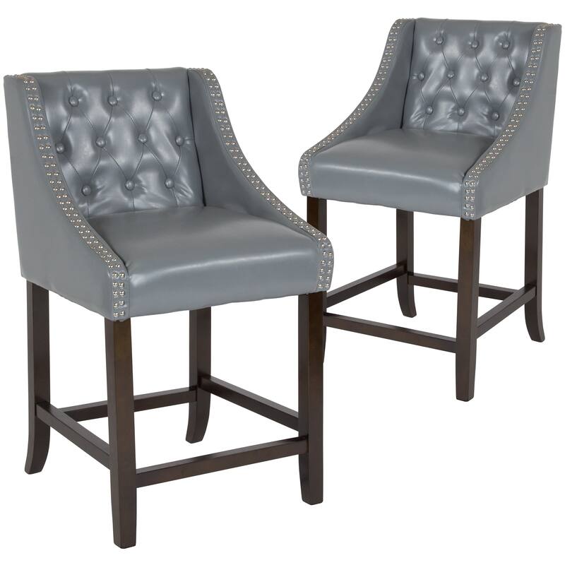 Transitional Tufted Upholstered/Walnut Finish Counter Stool (Set of 2)