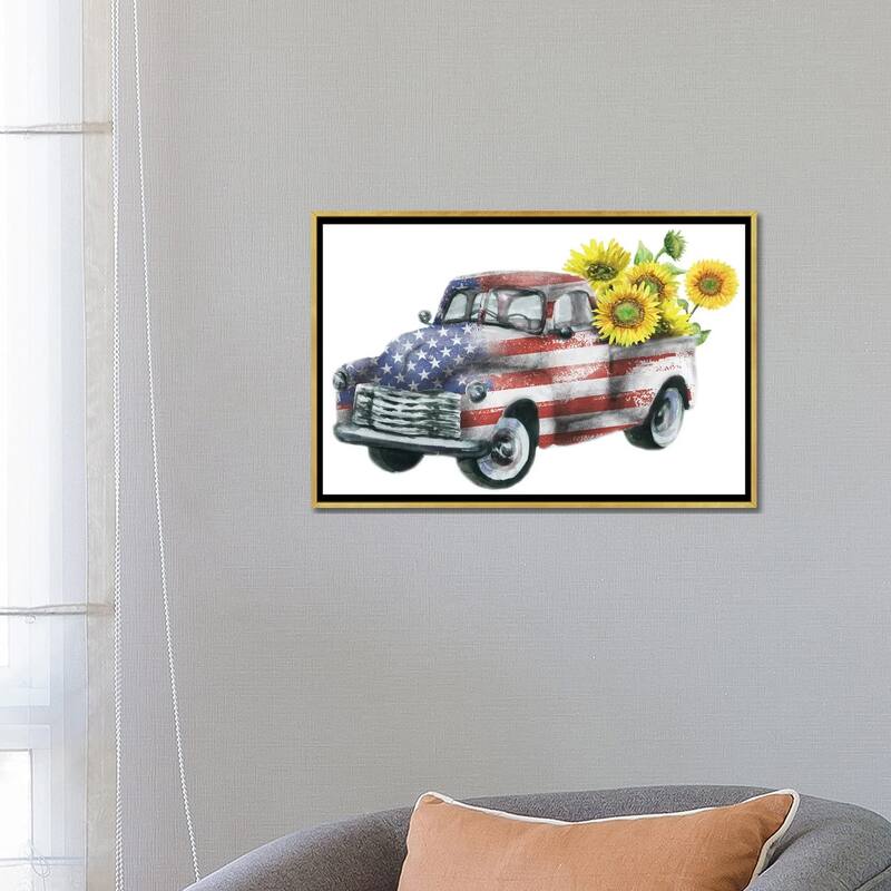 iCanvas "4Th Of July Truck With Sunflowers" by Ephrazy Graphics Framed Canvas Print