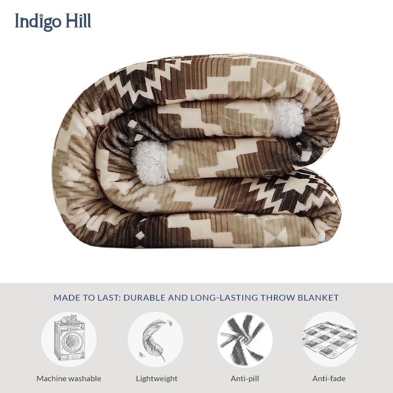 Indigo Hill by HiEnd Accents Campfire Sherpa Fleece Throw, 1PC or 3PC