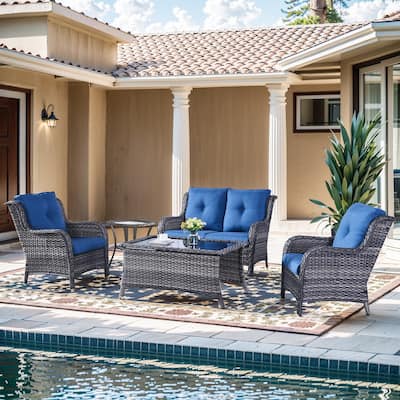 Pocassy 5 Pieces Outdoor Patio 2-Seat Sofa Chairs with Coffee Table