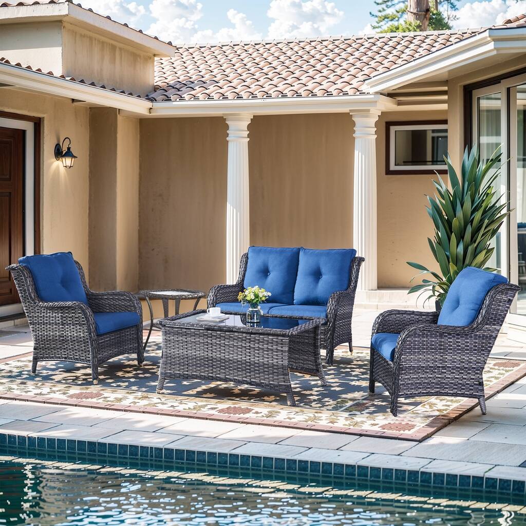 Pocassy 5 Pieces Outdoor Patio 2-Seat Sofa Chairs with Coffee Table