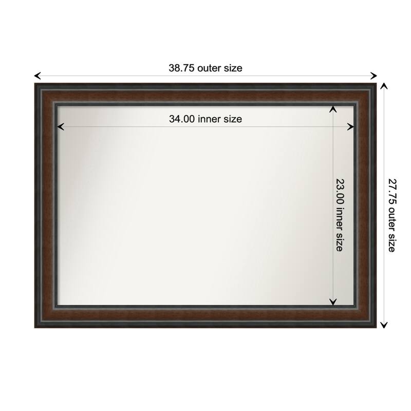 Cyprus Walnut Framed Non-Beveled Custom Wall Mirror, Bathroom Vanity Mirror - Outer Size: 38.75 x 27.75