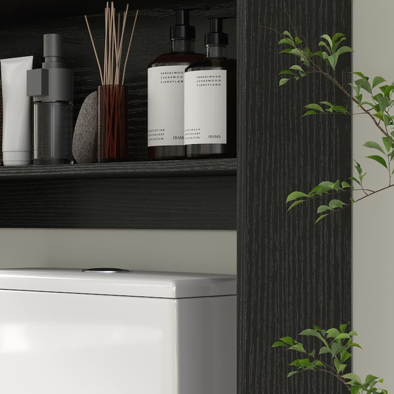 MDF Farmhouse Over Toilet Cabinet with Barn Doors and Adjustable Shelf - 32.1" W x 7.7" D x 67.7" H