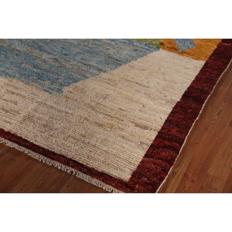 Moroccan Oriental Large Rug Handmade Modern Beige Wool Carpet - 9'11" x 13'8"