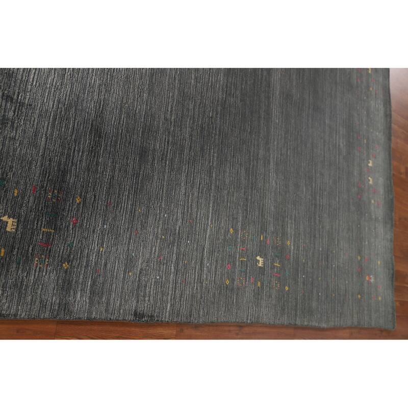 Tribal Gray Gabbeh Indian Area Rug Hand-Knotted Wool Carpet - 7'9" x 9'9"