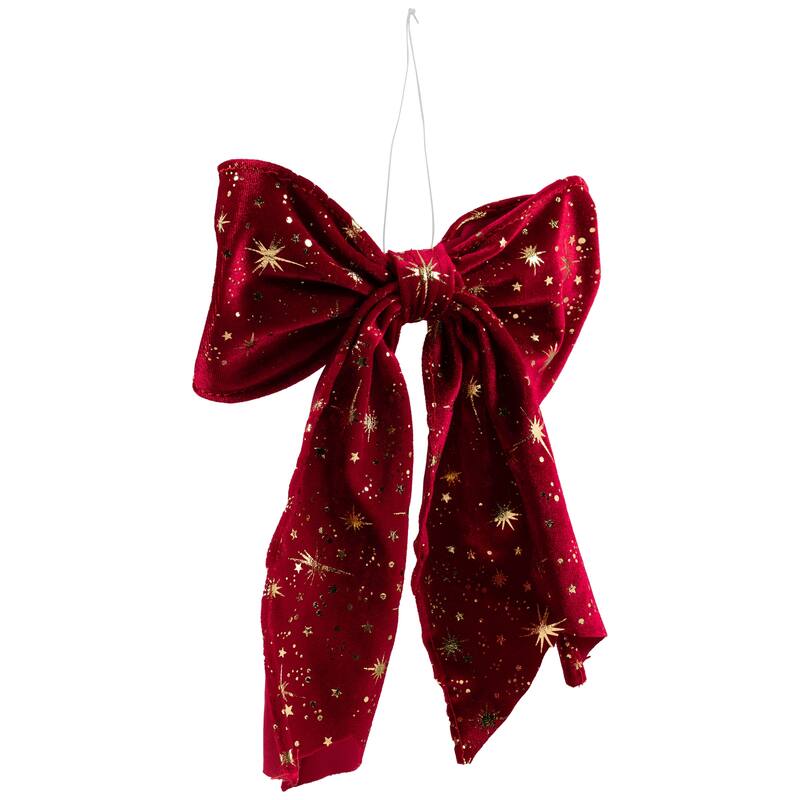 Glittered Starburst Velveteen Bow Christmas Decoration - 9"