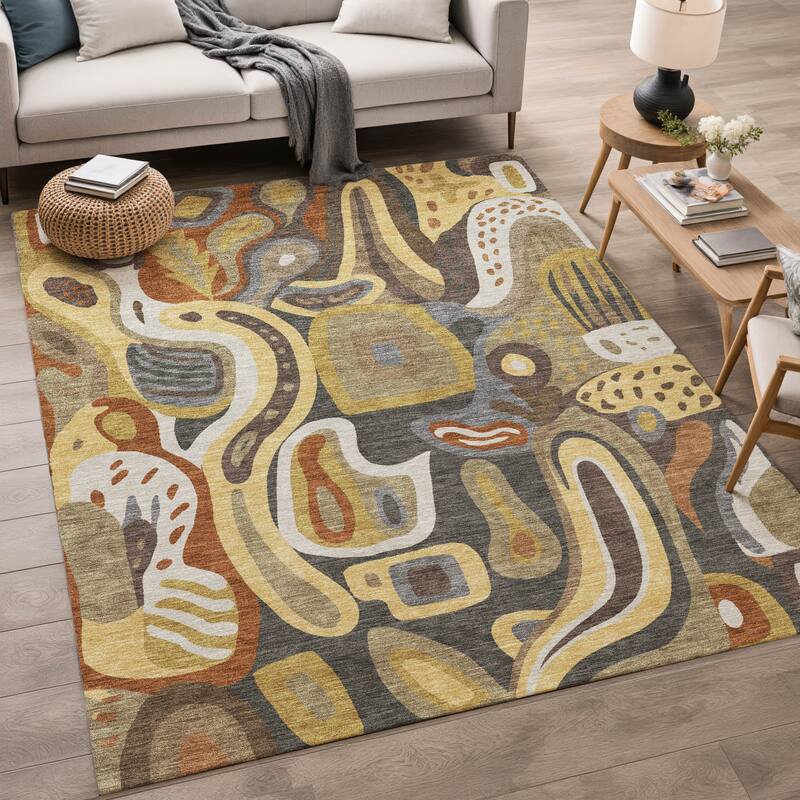 Machine Washable Indoor/ Outdoor Modern Picasy Chantille Rug