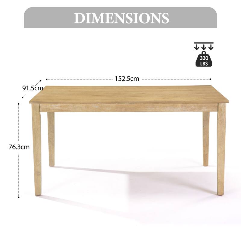 Farmhouse Style Solid Wood Dining Table, Rubberwood Legs With Adjustable Glides, Mdf + Rubberwood Veneer Top