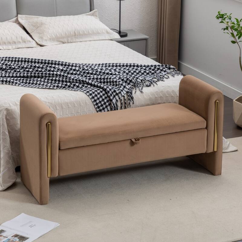 Velvet or Teddy Fabric Bedroom Storage Bench, Living Room Shoe Bench