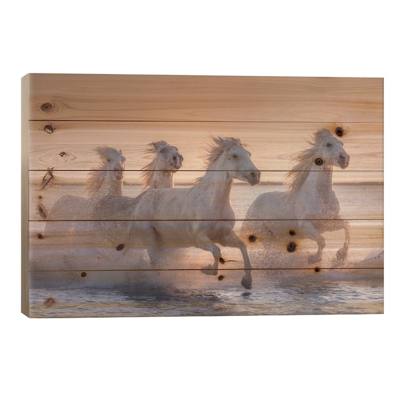 White Angels Of Camargue XVII Print On Wood by Daniel Kordan - Multi-Color - 26x40x1.5