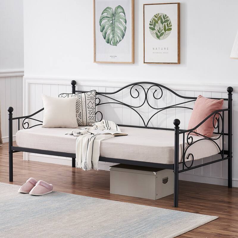 Javlergo Twin Metal Daybed Modern Sofa Bed Frame with Headboard No Box Spring Needed - Black