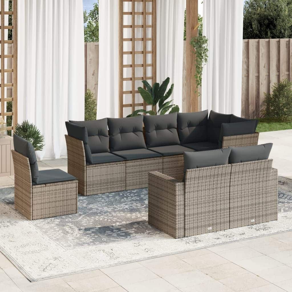 vidaXL Garden Sofa Set Grey, Dark Grey PE Rattan, Powder-Coated Steel - 24.4 x 25.8 x 27.2