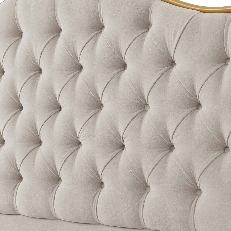 Tufted Upholstered Queen Bed Frame with Curved Headboard