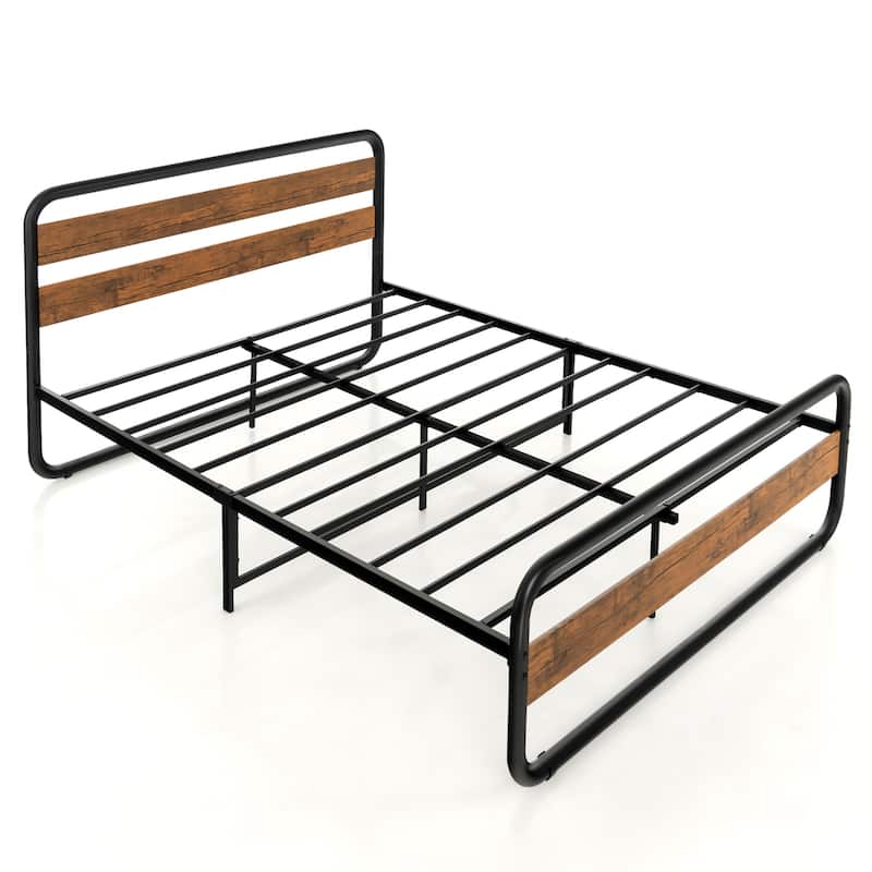 Costway Metal Bed Frame Arc Platform Headboard Footboard Mattress - Black - Queen