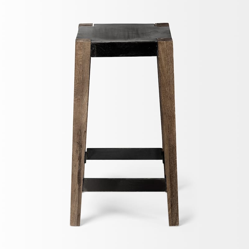Nell Black Metal Seat and Foot Rest with Brown Solid Wood Frame Counter Stool